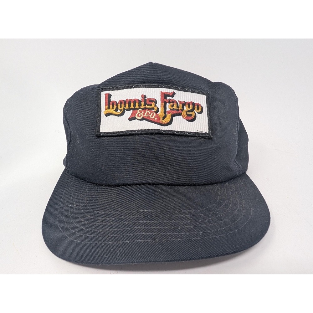 VINTAGE Loomis Fargo Hat Cap Snap Back Mens One Size Black Patch Cotton